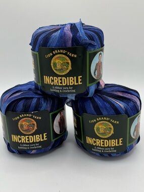 Lion Brand Incredible Ribbon Yarn - Blue Shades - Bundle of 3 NEW